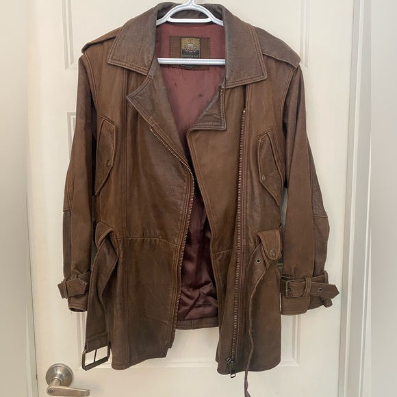 Vintage Laurence Roy brown belted leather jacket size S - Picture 3 of 16